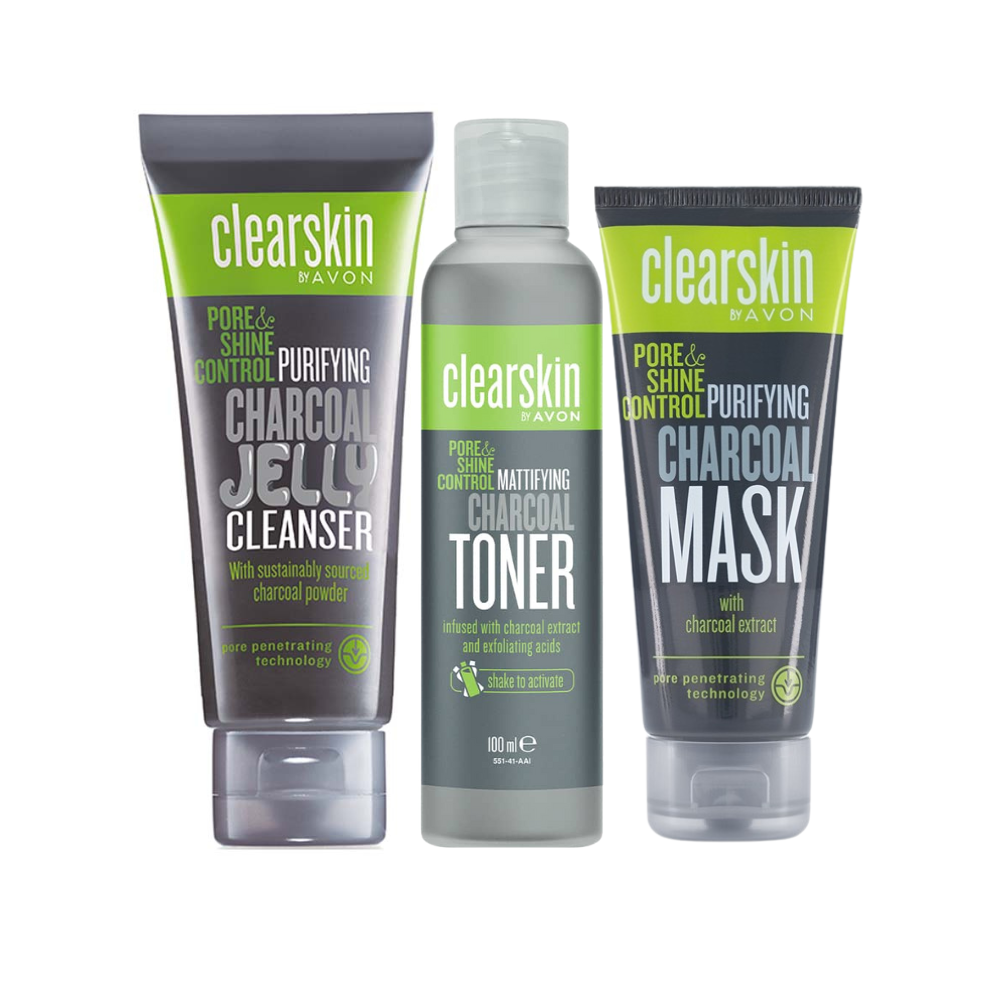 Avon Clear Skin Pack Jelly Cleaner 125ML/Toner 100ml/Charcoal Mask 75 ml