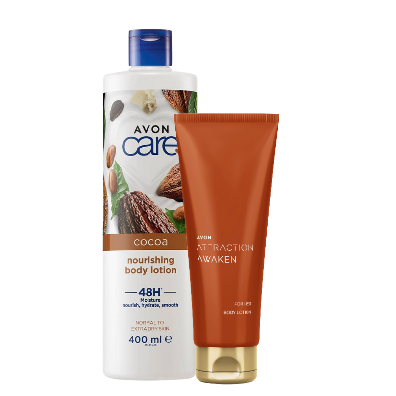 Avon Care Cocoa Butter Nourishing + Attraction Awaken For Her Body Lotion Combo